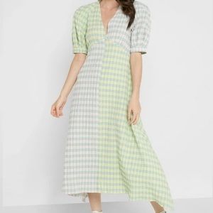 Topshop Gingham Multi-Colored Puff Sleeve Midi Dress size 4